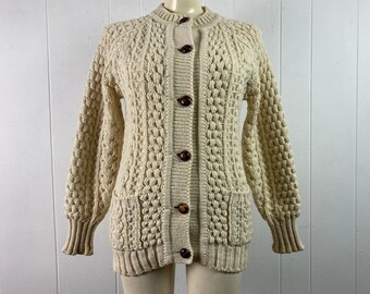 Vintage sweater, 1970s sweater, cable knit sweater, vintage cardigan, wool sweater, Irish sweater, Glen Columb, vintage clothing, medium