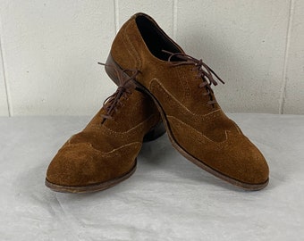 Vintage oxfords, size 13, suede oxfords,  1960s shoes, vintage suede wing tips, 1960s oxford shoes, brown leather, vintage clothing
