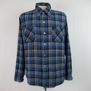 Vintage shirt, flannel shirt, cotton flannel shirt, plaid shirt, blue shirt, button down shirt, vintage clothing, size large
