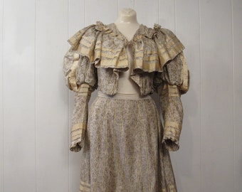 Antique dress, victorian dress, 1870s dress, silk dress, jacket and skirt, vintage clothing, size small