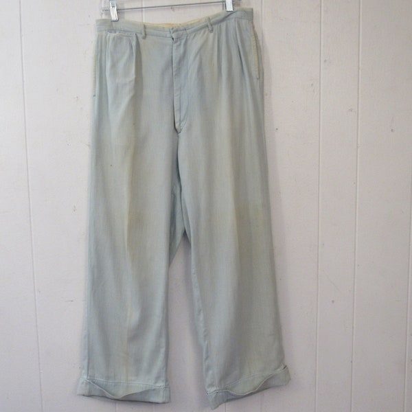 Vintage pants, work pants, 1940s pants, 1940s chambray work pants, cotton workwear, vintage clothing, 31.5 x 27