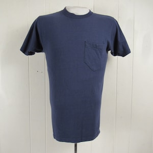 Vintage t shirt, M, pocket t shirt, 1970s t shirt, blue pocket t shirt, vintage pocket tee, vintage clothing, size medium