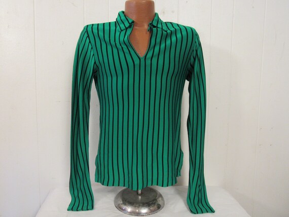 Vintage shirt, 1960s shirt, green shirt, striped s