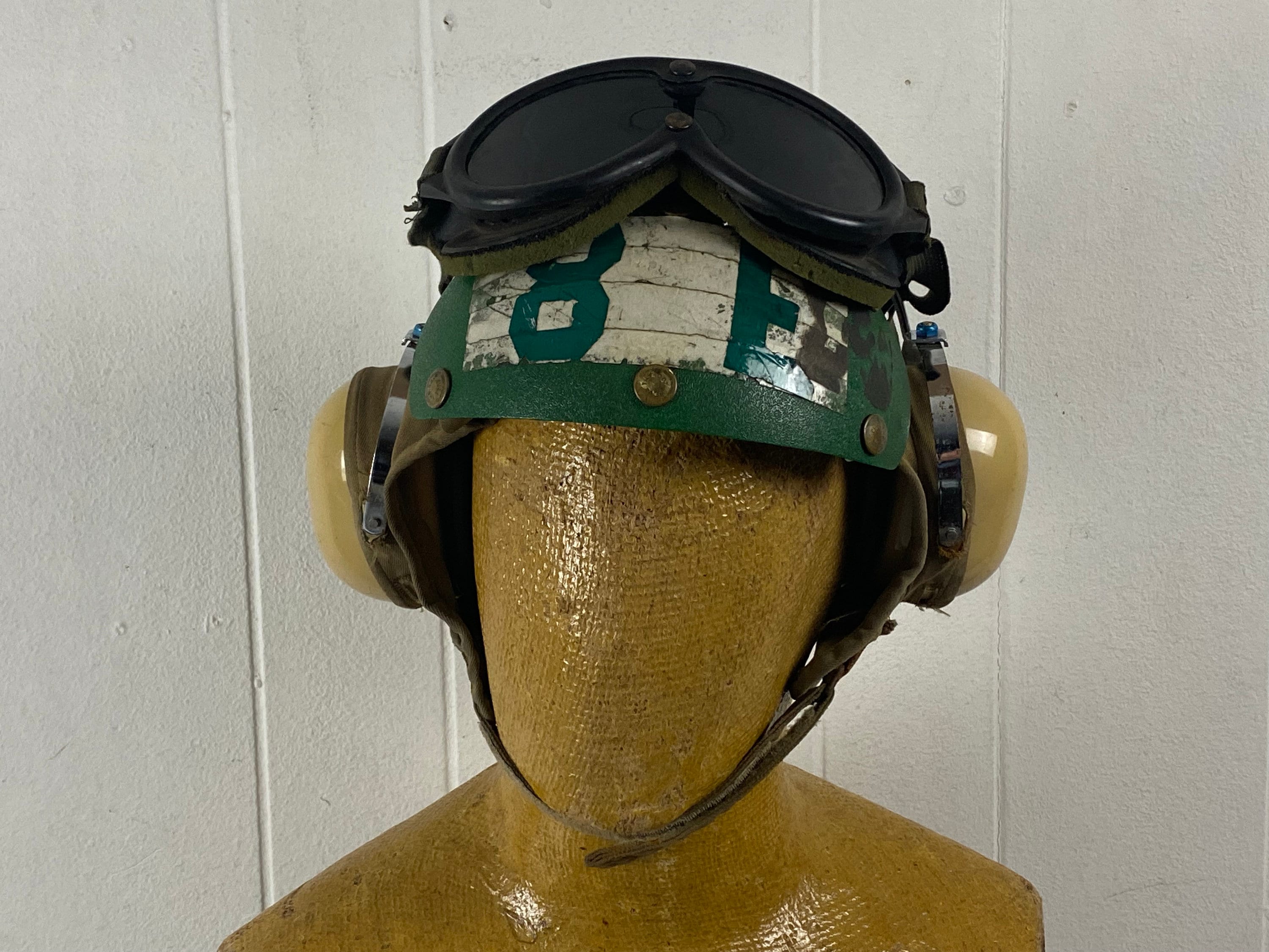 Vintage Flight Deck Helmet, Aircraft Helmet, Green Navy Helmet