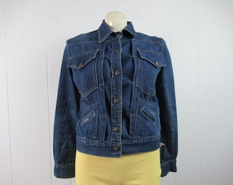 Vintage jacket, trucker jacket, denim jacket, 1960s jacket, pleated jacket, mod jacket, vintage clothing, size medium