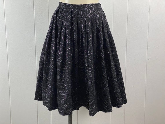 Vintage Skirt, 1940s skirt, silver swirl skirt, pleated skirt, rayon skirt, swing skirt, rockabilly skirt, Alan Jay Foster skirt, size small