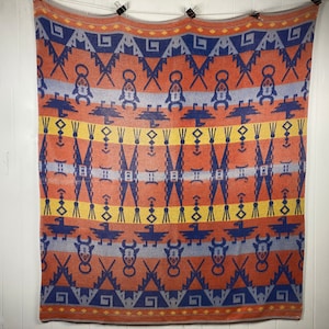 Vintage blanket, Aztec blanket, 1940s blanket, Indian blanket, cotton blanket, camp blanket, Southwestern blanket, vintage decor