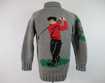 Suéter vintage, suéter de la década de 1960, suéter Cowichan, suéter de golf, ropa vintage, talla mediana