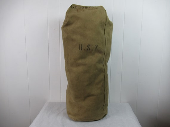 Vintage Bag, 1940s Bag, Duffel Bag, Canvas Bag, NSXS, U.S.N. Bag