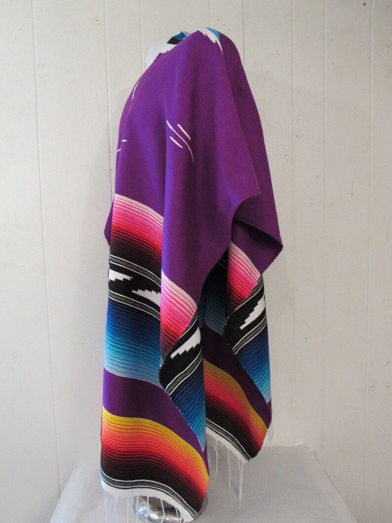 Vintage poncho, Mexican poncho, Serape Saltillo, Mexican textile, vintage blanket poncho, vintage clothing, size large image 4