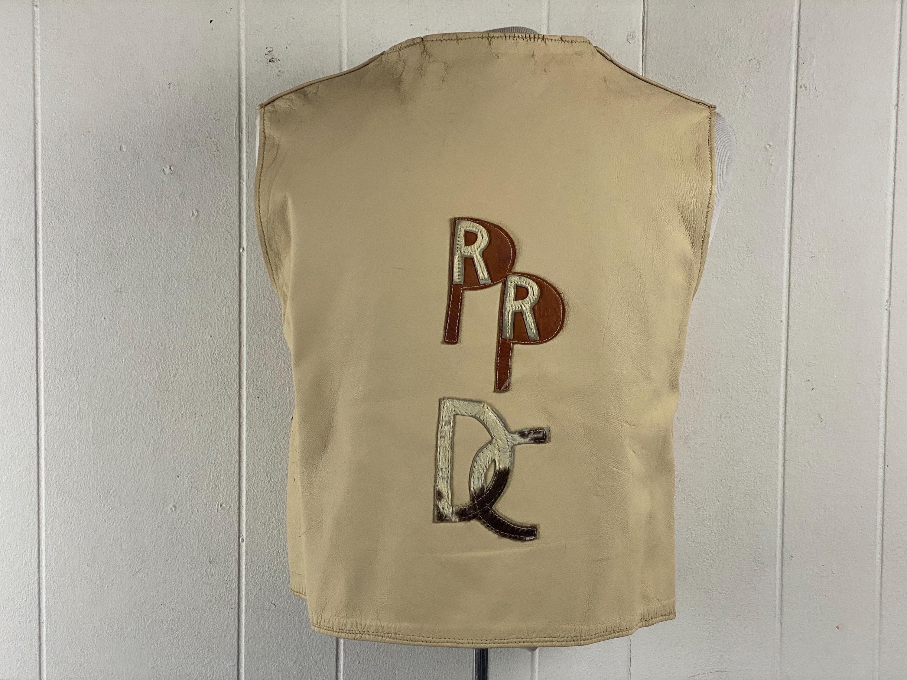 Vintage vest, size small, leather vest, cowboy vest, Desert Caballeros leather vest, DC vest, western vest, pony skin, vintage clothing