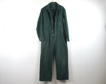 Vintage coveralls, size medium, 1950s workwear, HBT coveralls, mechanics coveralls, blue green coveralls, vintage workwear, vintage clothing