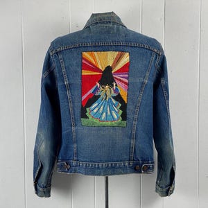 1960s Levi&#39;s jacket, size medium, Big E Levi&#39;s jacket, embroidered jacket, Rock jacket, Music album jacket, vintage denim, vintage clothing