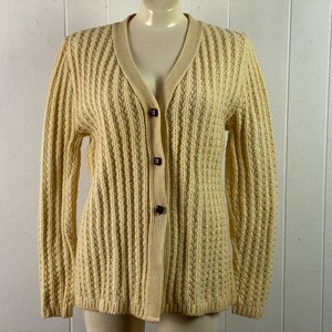 Vintage sweater, 1960s sweater, cable knit sweater, vintage cardigan, V neck sweater, Sabra sweater, vintage clothing, size medium