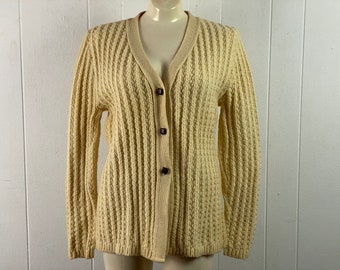 Vintage sweater, 1960s sweater, cable knit sweater, vintage cardigan, V neck sweater, Sabra sweater, vintage clothing, size medium
