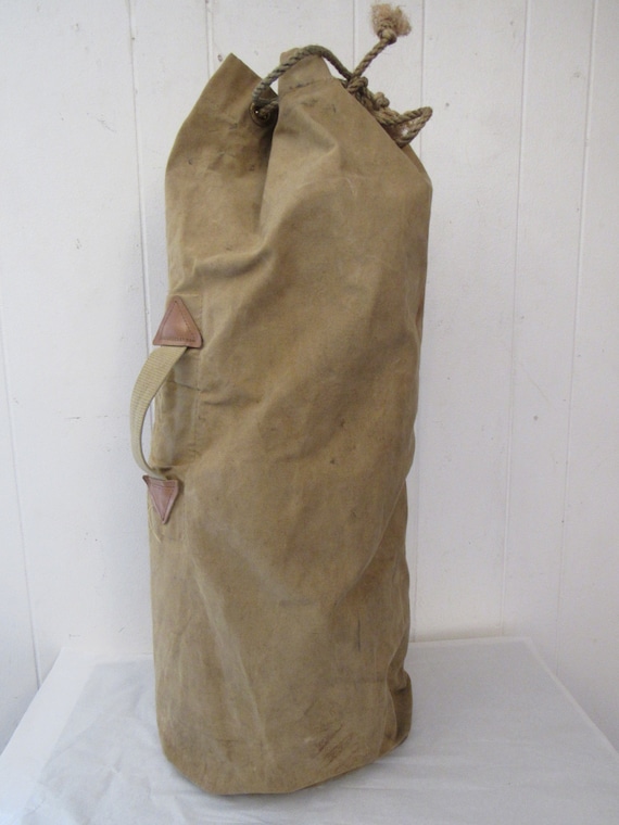 Vintage bag, 1950s bag, canvas duffel bag, brown d