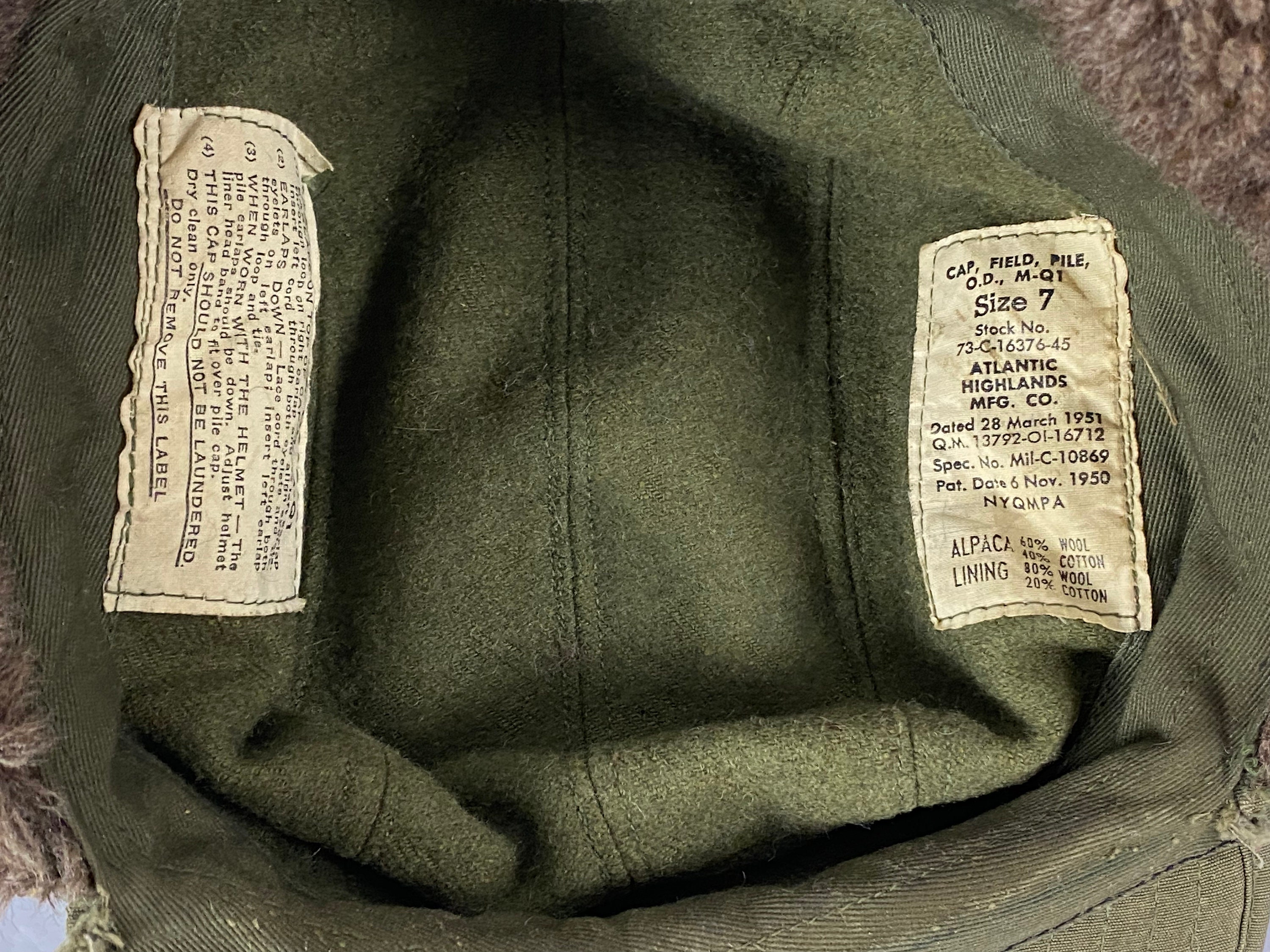 Vintage Hat, Size 7, Army Cap, 1950s Cotton Hat, Hat With