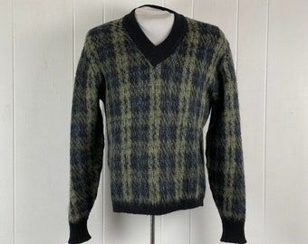 Vintage sweater, size 40, mohair sweater, 1960s sweater, plaid sweater, Puritan Sweater, Citation Club sweater, fuzzy, vintage clothing