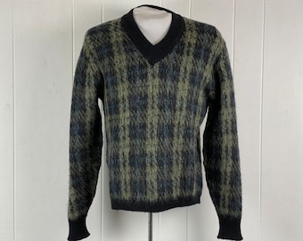 Vintage sweater, size 40, mohair sweater, 1960s sweater, plaid sweater, Puritan Sweater, Citation Club sweater, fuzzy, vintage clothing