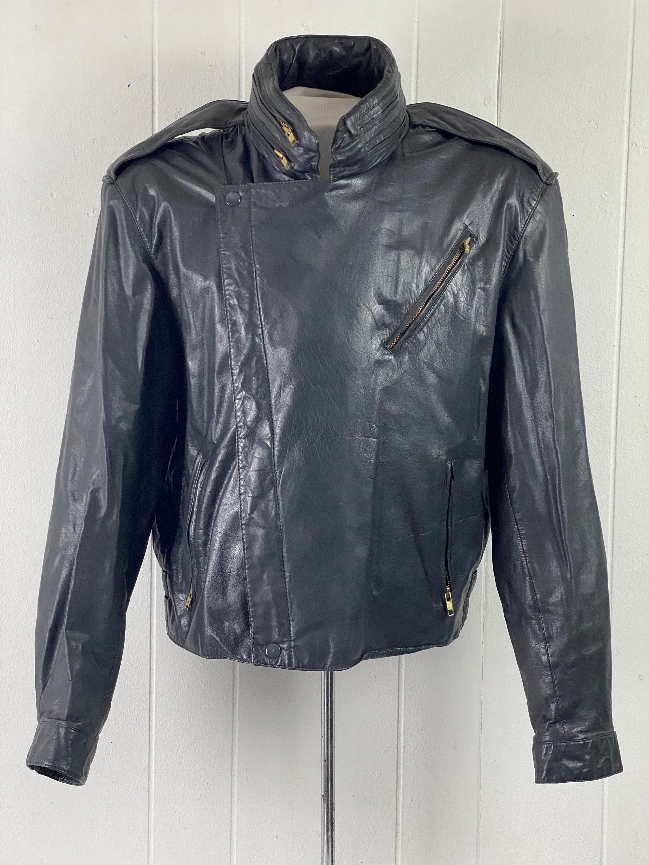 Vintage Jacket, Size 46, 1980s Leather Jacket, Gray Leather Jacket ...