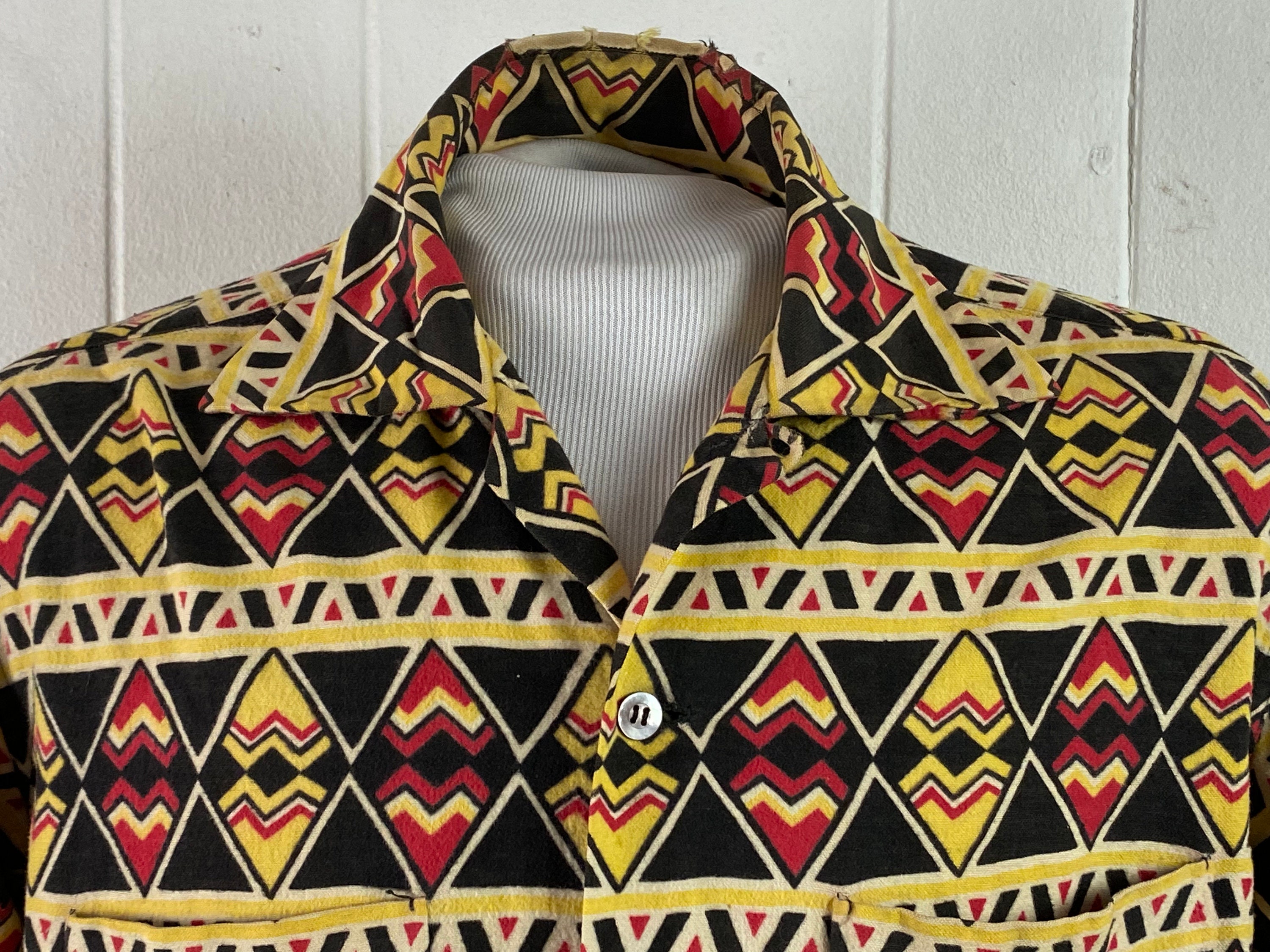 Vintage Shirt, 1930s Shirt, Tribal Print Shirt, Cotton Vintage Shirt, 1930s Shirt, Tribal Print Shirt, Cotton