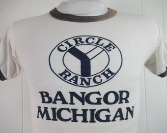 Vintage t shirt, 1970s t shirt, Bangor Michigan, Circle Ranch, ringer t shirt, vintage clothing, size small