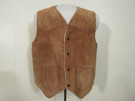 Vintage Vest Suede Leather Vest Cowboy Vest Western Vest 1970s