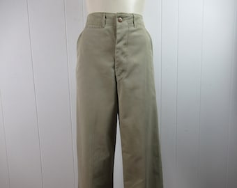 Vintage pants, high waisted pants, khaki cotton pants, Army pants, 1950s pants, Military pants, vintage clothing, size 28.5 x 30