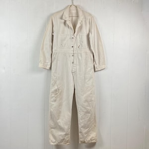 Vintage coveralls, size 42, HBT coveralls, 1940s coveralls, distressed coveralls, vintage workwear, white Hbt, vintage clothing, size medium