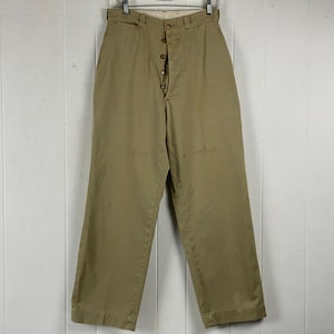 Vintage pants, 29&quot; X 30&quot;, high waisted pants, khaki cotton pants, Army pants, 1950s pants, Military pants, button fly, vintage clothing