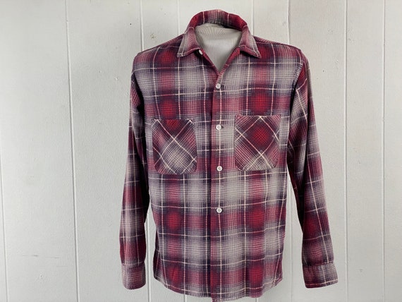 Vintage Shirt, Size Small, 1950s Shirt, Shadow Plaid Shirt