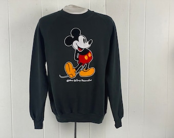 Vintage tröja, storlek stor, Musse Pigg-tröja, Walt Disney-produktioner, tröja från 1980-talet, sammetsmönstrad Musse Pigg, vintagekläder