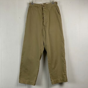 Vintage pants, 28&quot; X 30&quot;, high waisted pants, khaki cotton pants, Army pants, 1950s pants, Military pants, button fly, vintage clothing