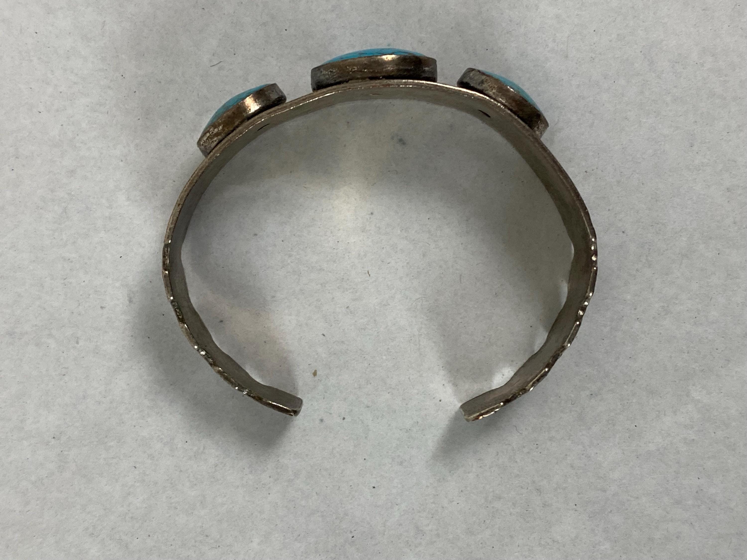 Turquoise and Silver Bracelet, 1940s Turquoise Bracelet, Navajo