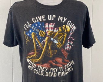Vintage t shirt, size XL, 3D Emblem t shirt, skeleton t shirt, 2nd amendment t shirt, motorcycle t shirt, 1980s t shirt, vintage clothing