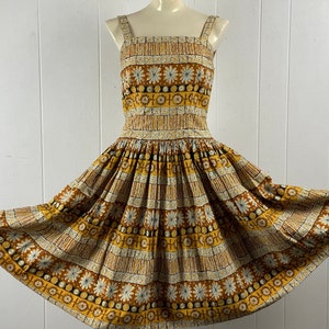 Vintage Kleid, 50er Jahre Kleid, Herbstfarben Kleid, Baumwollkleid, Rockabilly Kleid, Mid Century Modern Kleid, Vintage Kleidung, Größe klein