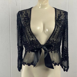 Vintage blouse, 1920s blouse, beaded blouse, vintage shirt, beaded top, flapper blouse, sheer blouse, vintage clothing, size medium