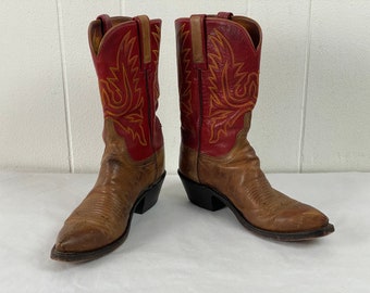 Vintage boots, cowboy boots, Lucchese boots, leather boots, western boots, leather boots, red boots, vintage clothing, size 7B, size 8