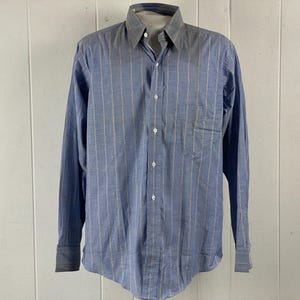 Camisa vintage, talla grande, camisa años 40, camisa de algodón, camisa con botones, camisa azul, camisa a rayas, camisa de vestir, ropa vintage, NOS