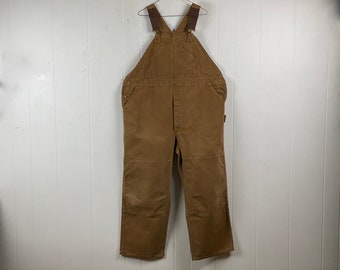 Vintage overalls, Carhartt overalls, brown duck denim, Carhartt bibs, 1970s 80s Carhartt, vintage clothing, vintage workwear, size 47 X 29