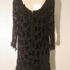 Vintage dress, 1970s dress, mini dress, burnout velvet, beaded dress, little black dress, bejeweled, mini dress, mod dress, medium image 3