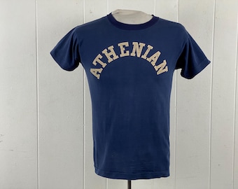 Vintage running man t shirt, size medium, 1950s t shirt, Athenian t shirt, school t shirt, Champion goal runner, vintage clothing