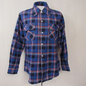 Vintage shirt, cotton flannel shirt, plaid shirt, 1970s shirt, vintage flannel, vintage clothing, size medium, NOS
