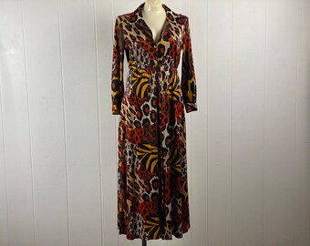Vintage dress, size medium, Leopard print dress, Tiger dress, 1970s dress, mod dress, designer dress, animal print dress, vintage clothing