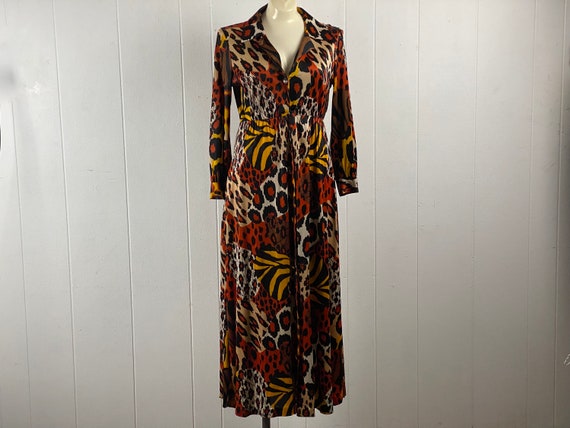 Vintage dress, size medium, Leopard print dress, Tiger dress, 1970s dress, mod dress, designer dress, animal print dress, vintage clothing