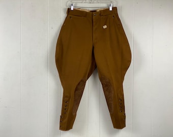 Vintage 1940s Riding Tan Brown Wool Jodhpurs Pants, Jockey Pants