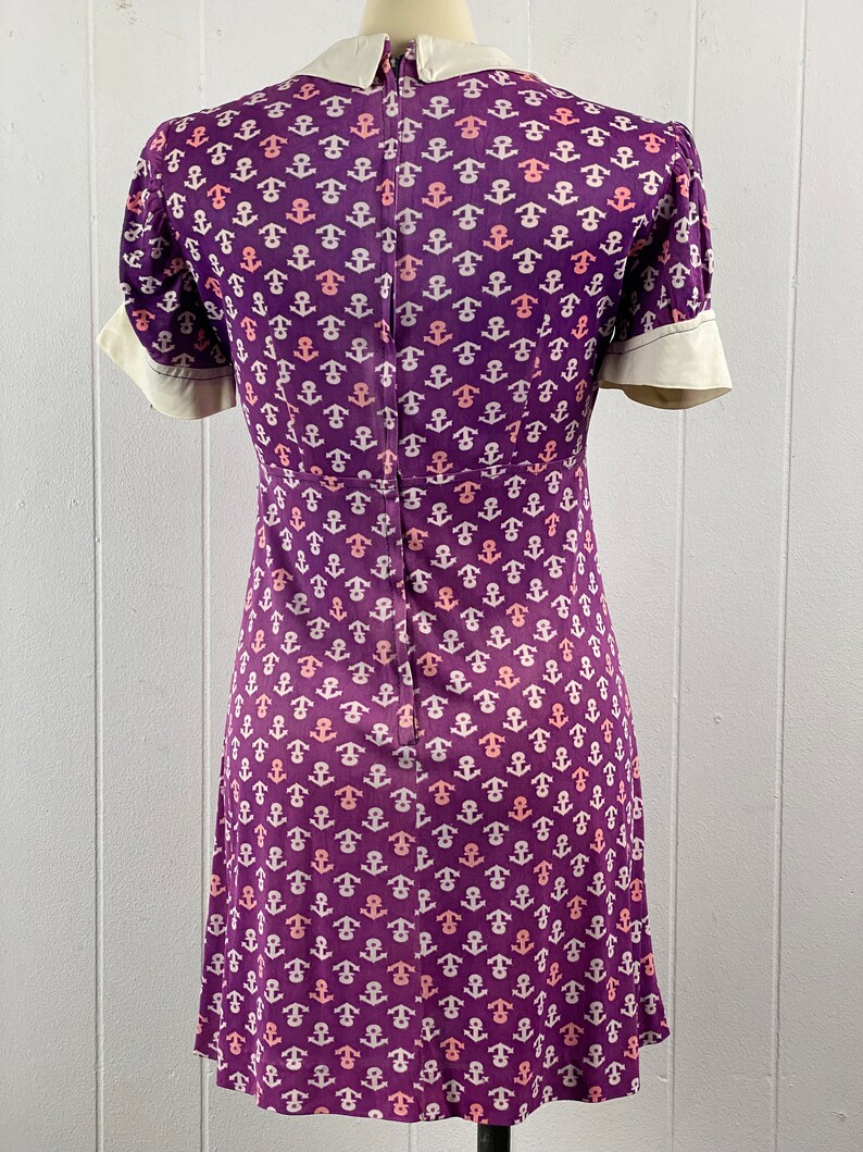 Vintage dress, anchor dress, 1960s dress, sailor dress, nautical dress, purple dress, nylon dress, Mod dress, vintage clothing, size small image 6