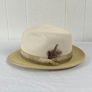 Vintage Fedora, size 7 5/8, Stetson hat, 1970s hat, straw Stetson Fedora, Straw fedora, two tone hat, vintage clothing, size XL