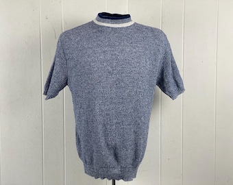 Vintage t shirt, size large, 1960s t shirt, loose knit t shirt, blue t shirt, Sears Kings Road t shirt, Mod shirt, vintage clothing