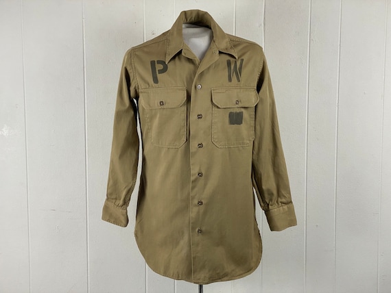 Vintage Shirt, Size Medium, P W Shirt, 1940s Shirt, Army